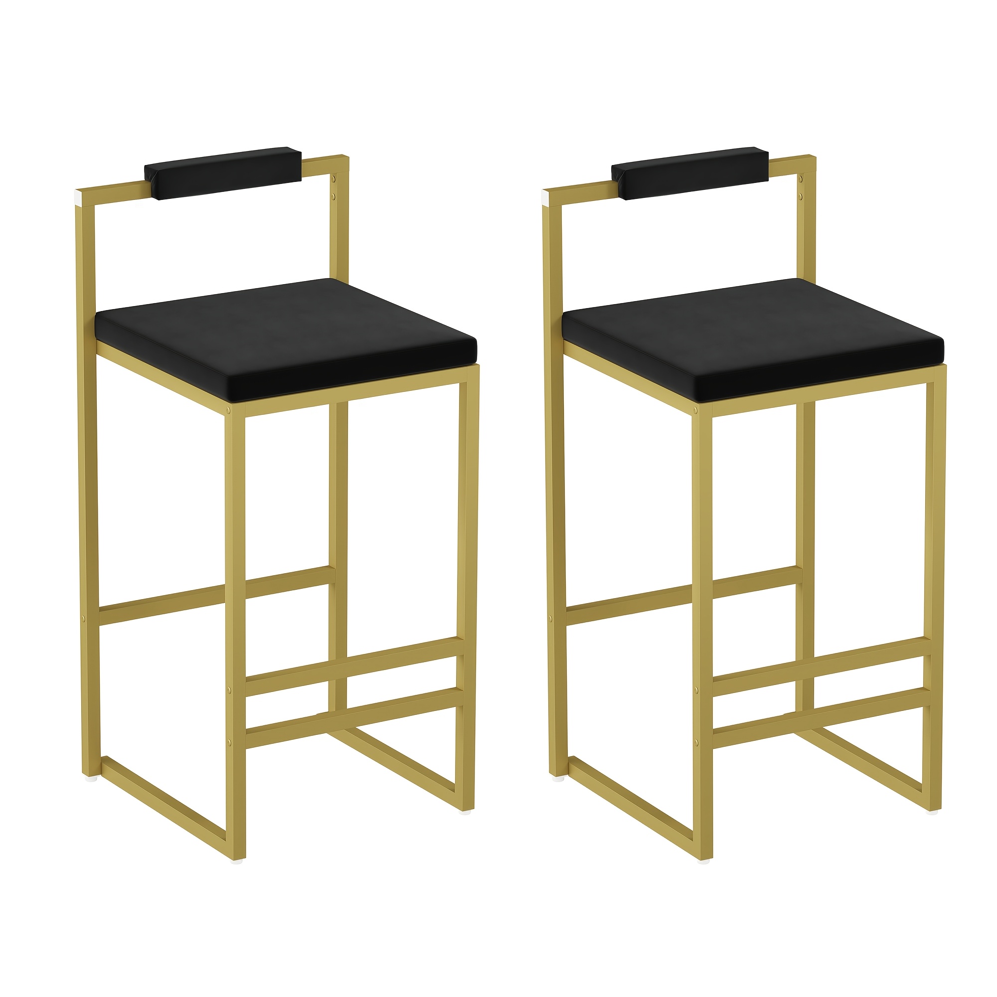 Set Of 2 Modern Oriental Style Bar Stools, Velvet Upholstered Counter Height Chairs with Backrest & Footrest, Golden Metal Frame Kitchen Island Dining Stools, Multi-Color & Multi-Finish New Asian Aesthetic