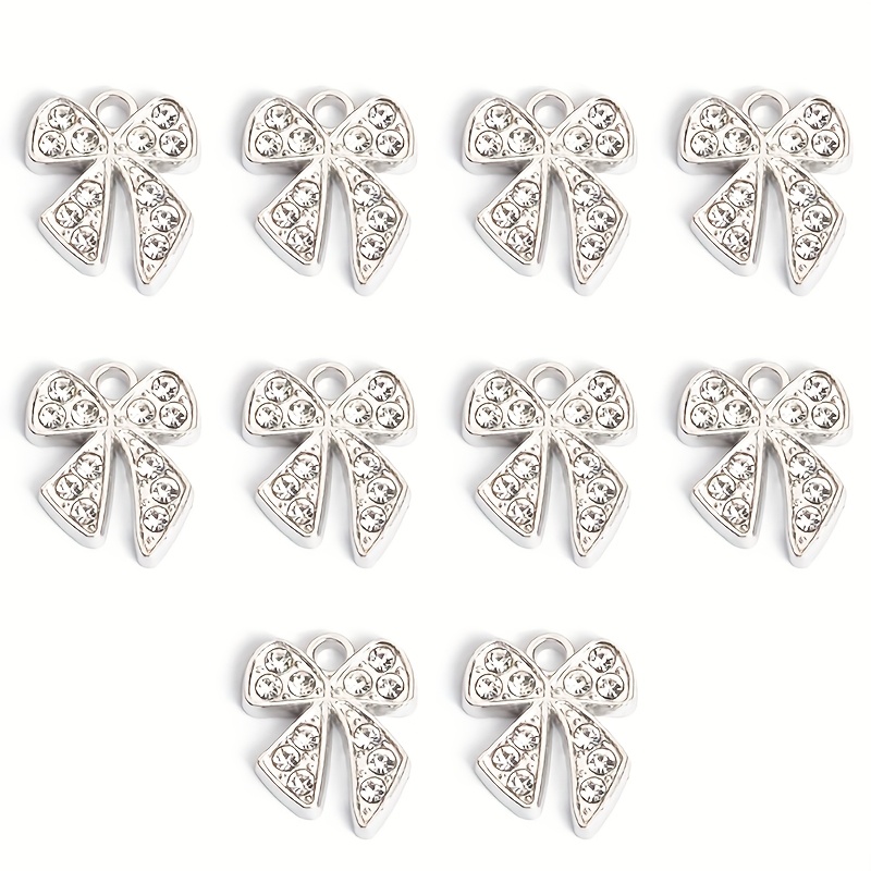 TEMU 10-pack Sparkling Rhinestone Bow Charms, Fashionable Diy Alloy Pendant For Necklace, Bracelet, Earrings, Keychain, Clothing And Bag Decoration -