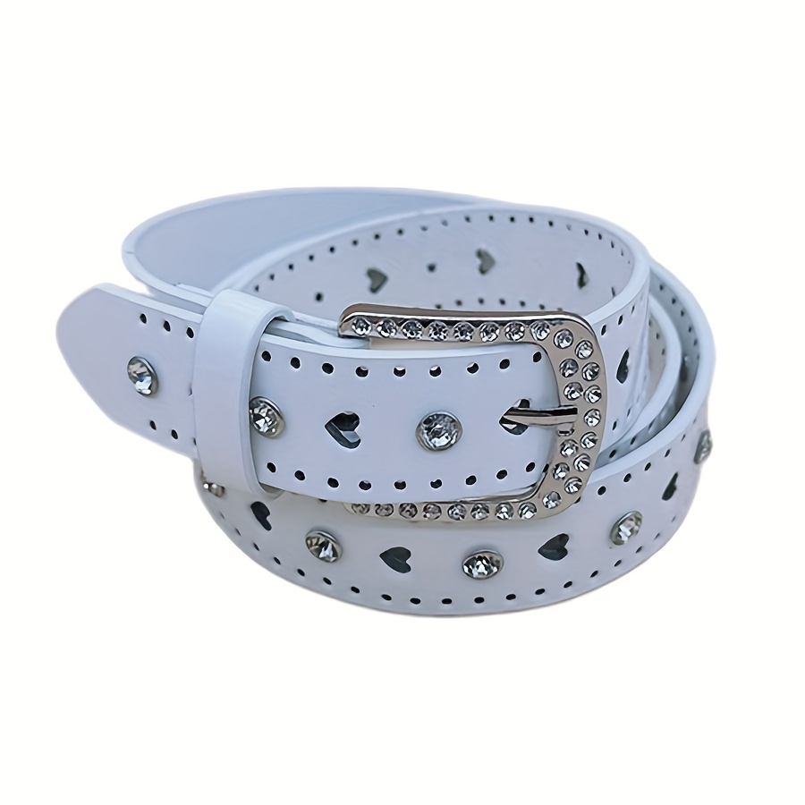 TEMU Cute And Simple Casual Rhinestone Heart-shaped Hollow Thin Waist Belt From Europe And America