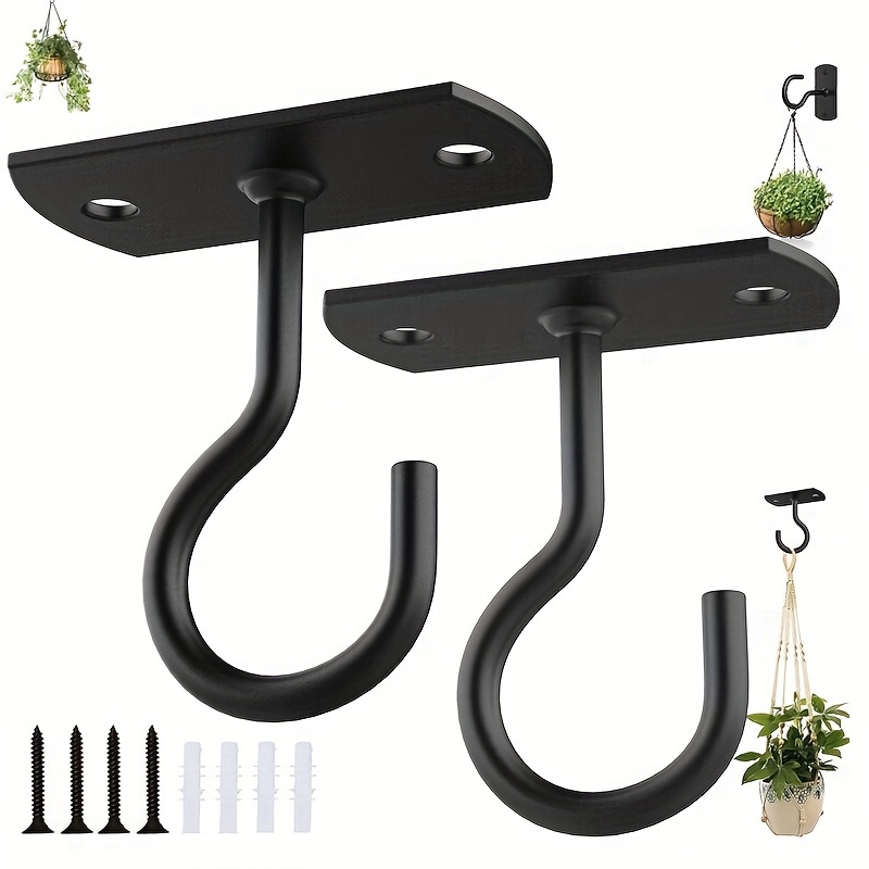 

2pcs Black Ceiling Hooks For Plants, Bird Feeders & Decor - Wall Mount Hangers For Lights, Lanterns & Wind Chimes