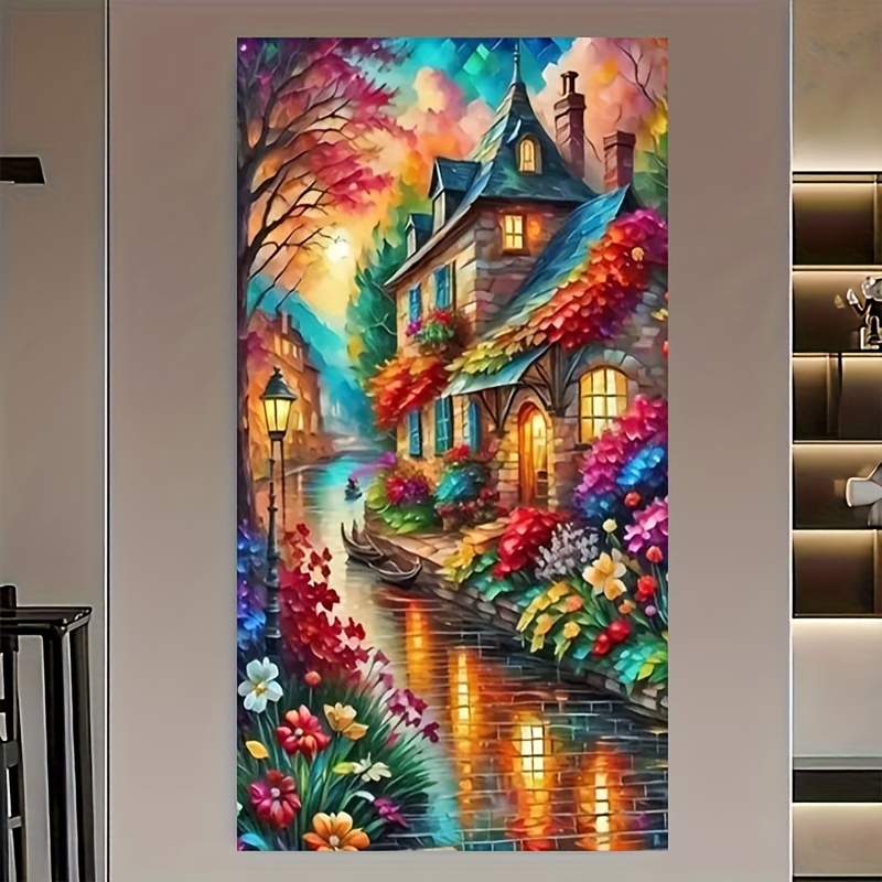 

Diy 5d Diamond Painting Kit 40x70cm Scenic House Landscape With Full Round Drills, Canvas Diamond Art Embroidery Set For Home Room Office Wall Decor