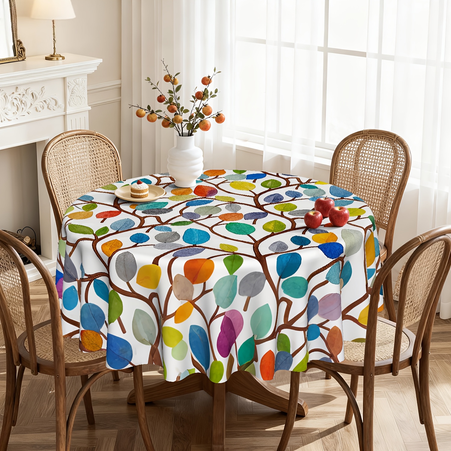 TEMU 1pc Spring Colorful Abstract Leaf Sage Tablecloth | Vintage Watercolor Leaves Table Cloth, Polyester, Decorative For Party