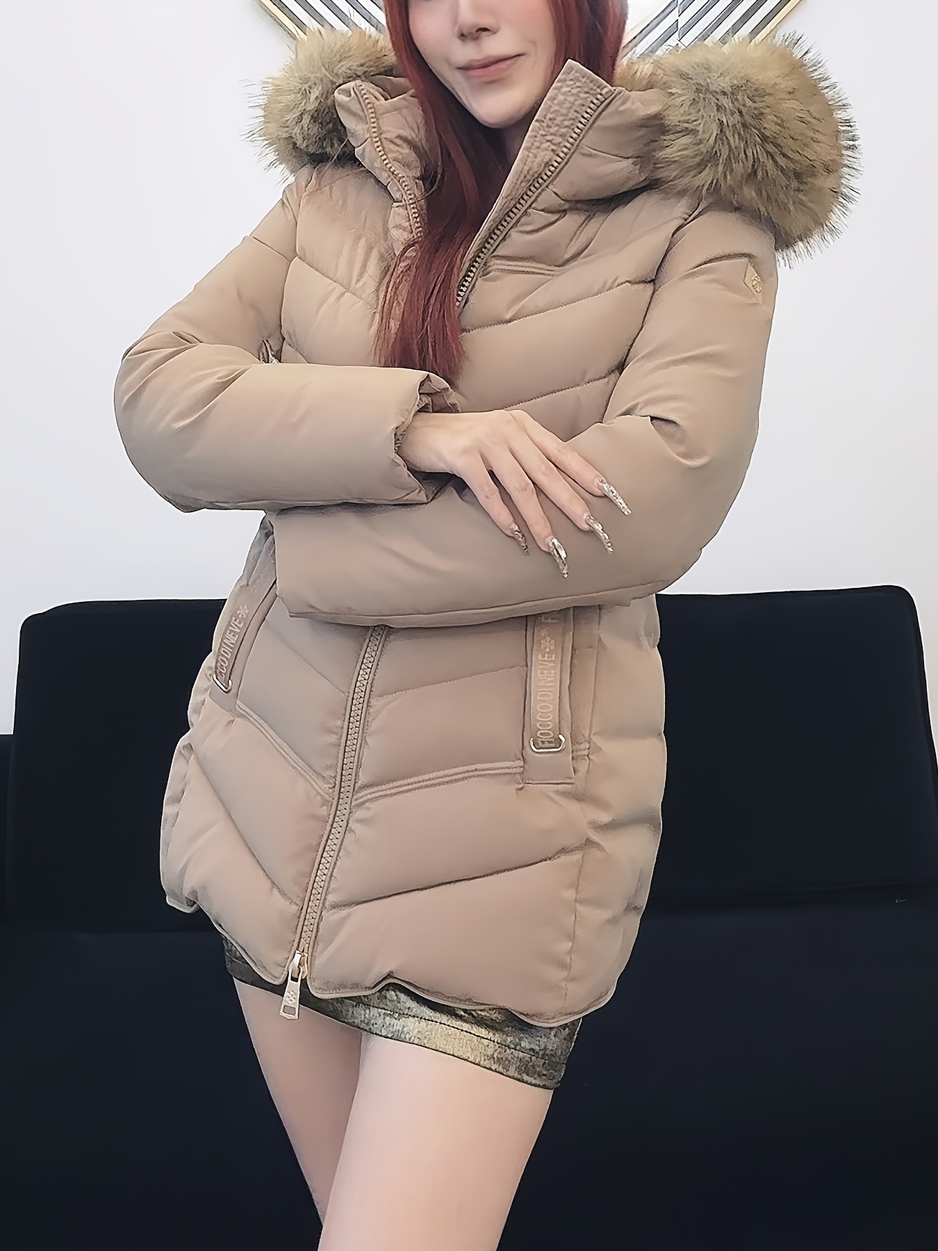 women's winter coat detachable fur hooded collar Temu Philippines