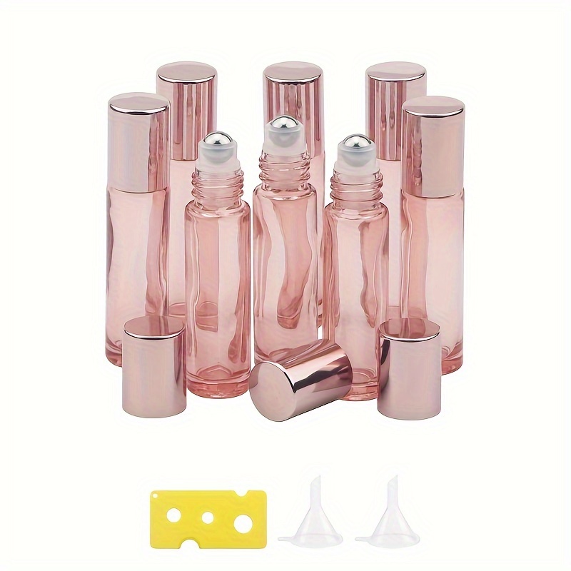 

8pc Roller Bottles Set, 10ml (1/3 Oz) Roller Bottles With Funnels & Opener, Glass Roll-on Bottles Vials For Perfumes Aromatherapy Essential Oils Liquid, Rose Golden