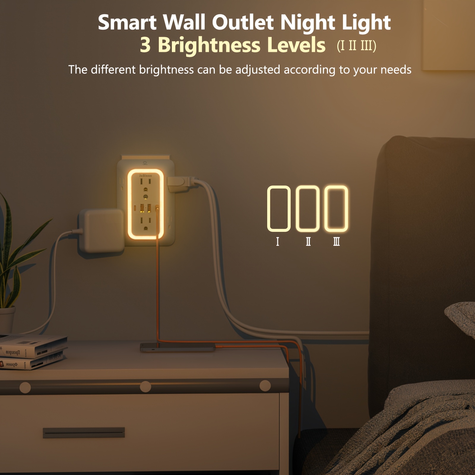 10 in 1 multi plug outlet with night light 6 outlet protector with 4 usb ports 2 usb c a with wall plug adapter for office Product details 5