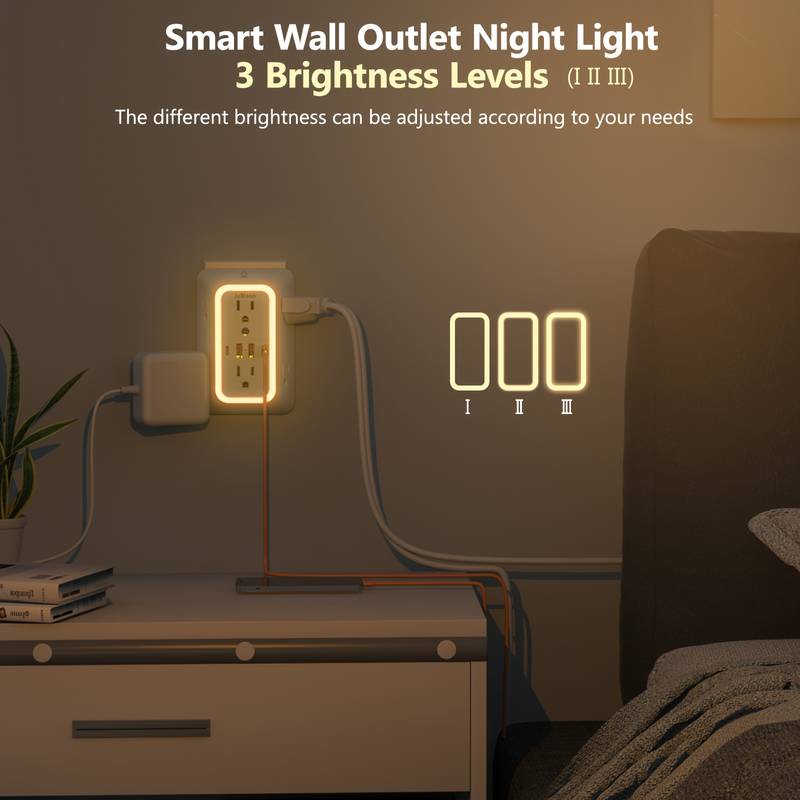 Kingsale4u LED Night Light Wall Outlet – 2 USB Ports + 2 AC Outlets, Duplex Receptacle With Cover, ETL Certified
