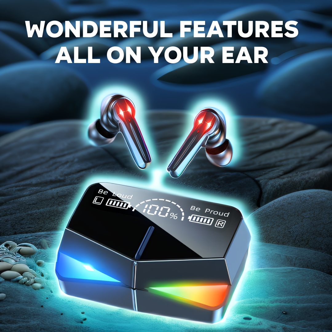 

Tws Low Latency Gaming Earbuds Hifi Stereo, Led Charging Case, Touch Volume Control High-fidelity Wireless Earphones With Rgb Effects, Noise-canceling Mic, Rapid Charging Headset