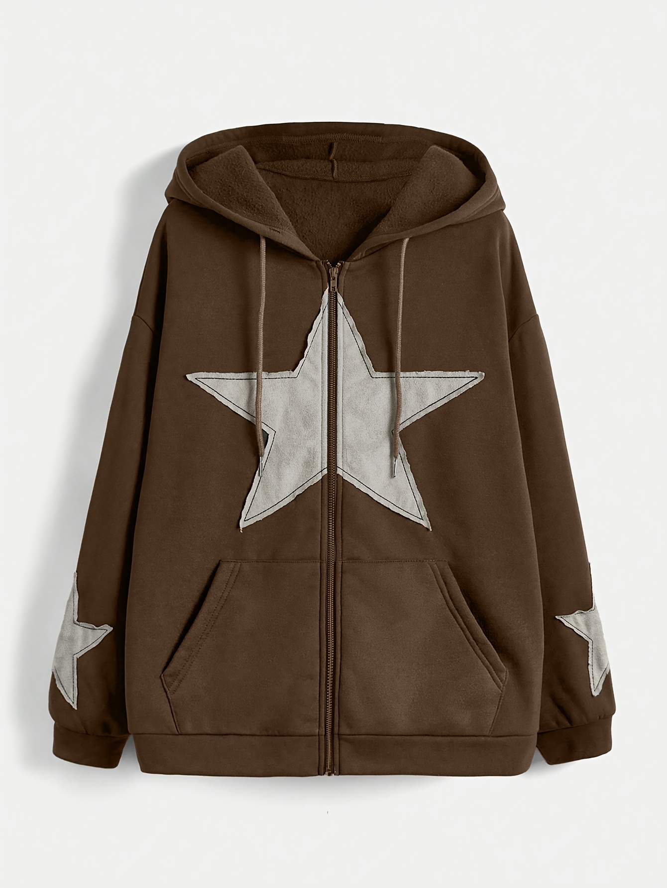 womens oversized hooded sweatshirt full zip closure star Temu