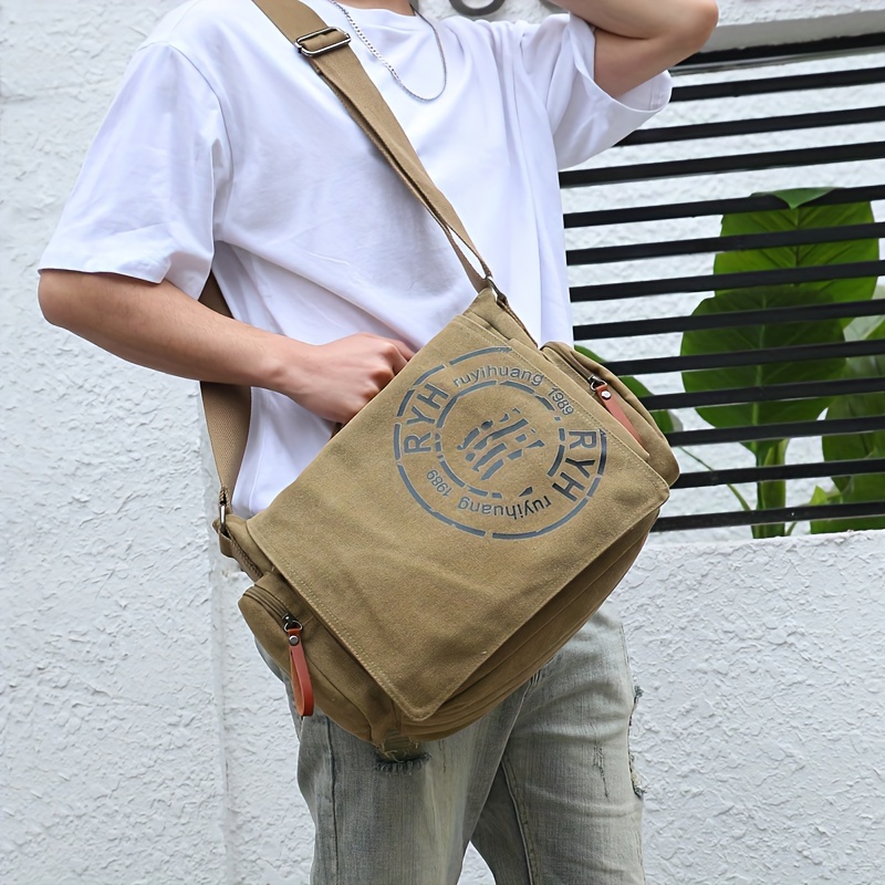 

Men's Trendy Canvas Sling Bag, Business Messenger Bag For Document And Tablet, Travel Shoulder Bag, Crossbody Bag For Hanging Out & Daily Commute