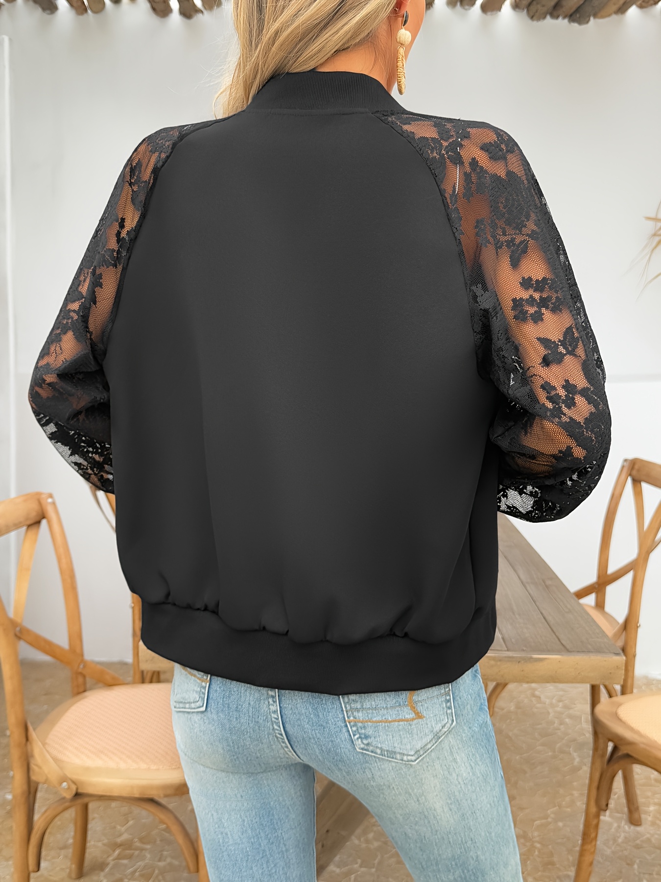 sheer black jacket for evening dress Sheer Long Coat w/ Floral Shoulder