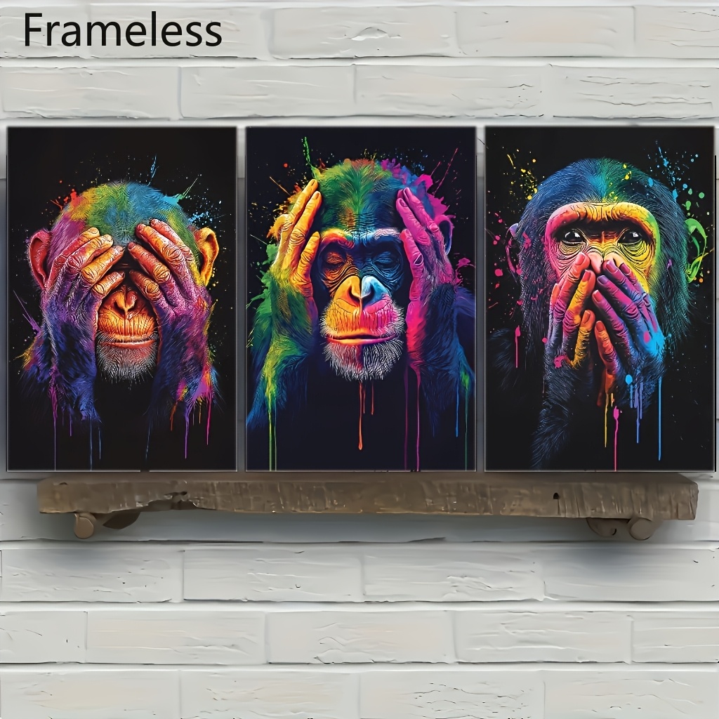 TEMU Collection d' sur toile plates 2D, ensemble de 3 pièces, œuvre d'art pour un style élégant de , art mural coloré et vibrant, trois , ne voir pas