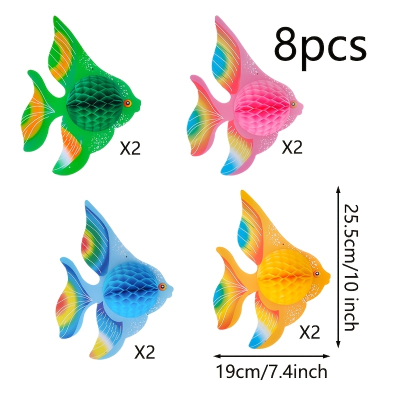 Image of 8pcs - Colored Paper Cone Hanging Decorations, Random Cone Colors, Ceiling Decorations, Suitable For Under The Sea Parties, Mermaid Birthday Parties, Shower Parties, Beach Pool Party Supplies