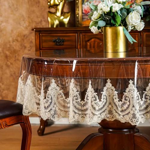 1pc dining tablecloth non washable anti slip pvc material with lace edge for ambiance round coffee table cloth dust proof simple table mat suitable for kitchen restaurant party decor