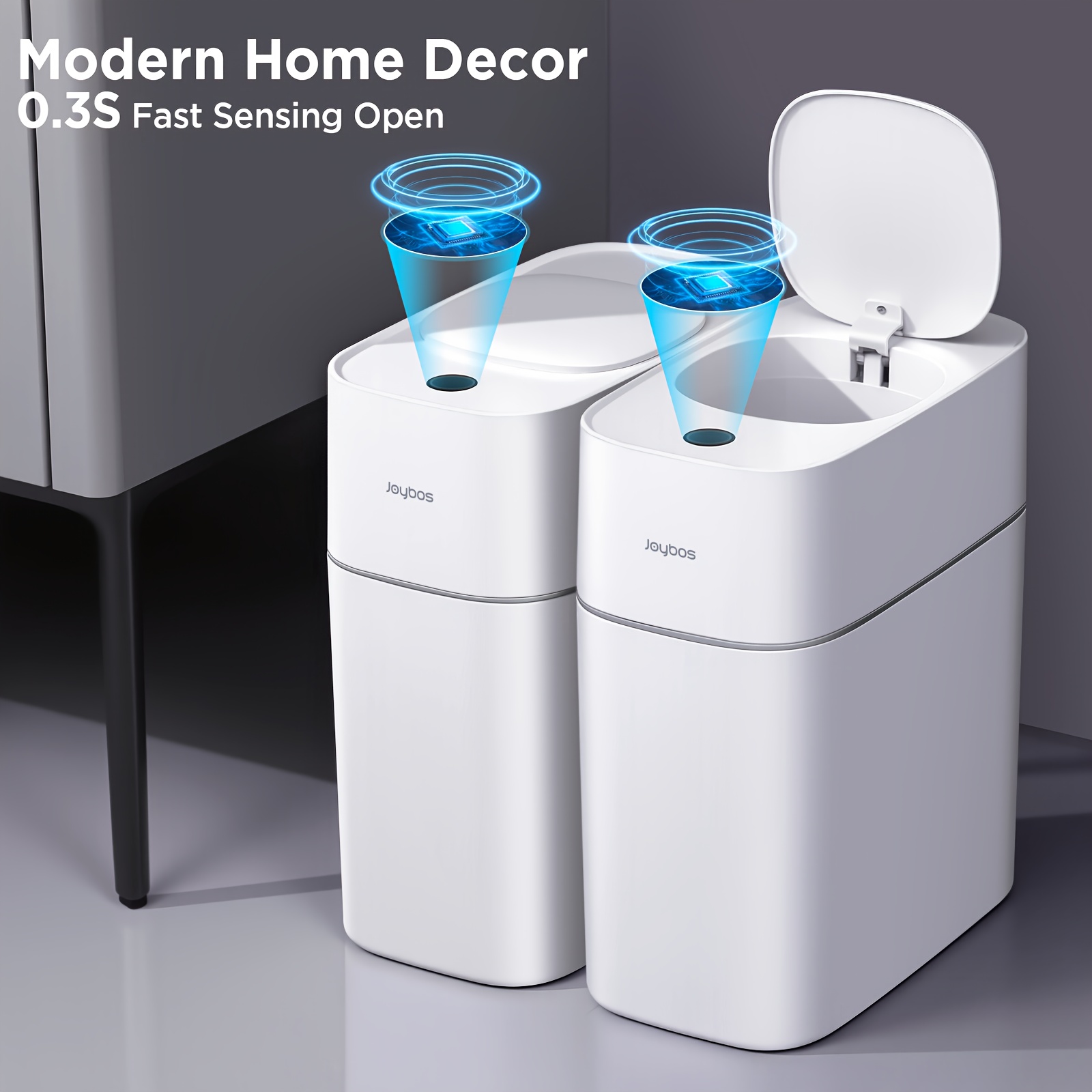 automatic smart trash can for bathroom 3 8gal 14l touchless motion sensor garbage bin   2 gen fan auto expand garbage bags   design for narrow space with small lid   bin   kitchen office bedroom toilet rv Product details 0