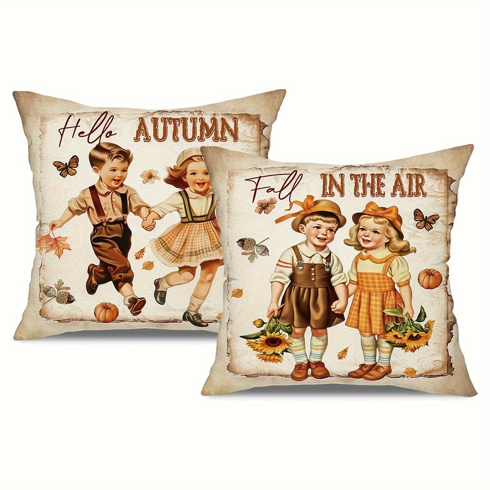TEMU 2pcs, Vintage Fall Decorations Throw Pillow Covers, 18in*18in Retro Decor Covers, Cozy Farmhouse Home Decor Pillowcases, For Porch Patio Couch Sofa Living Room Outdoor, Without Pillow Inserts