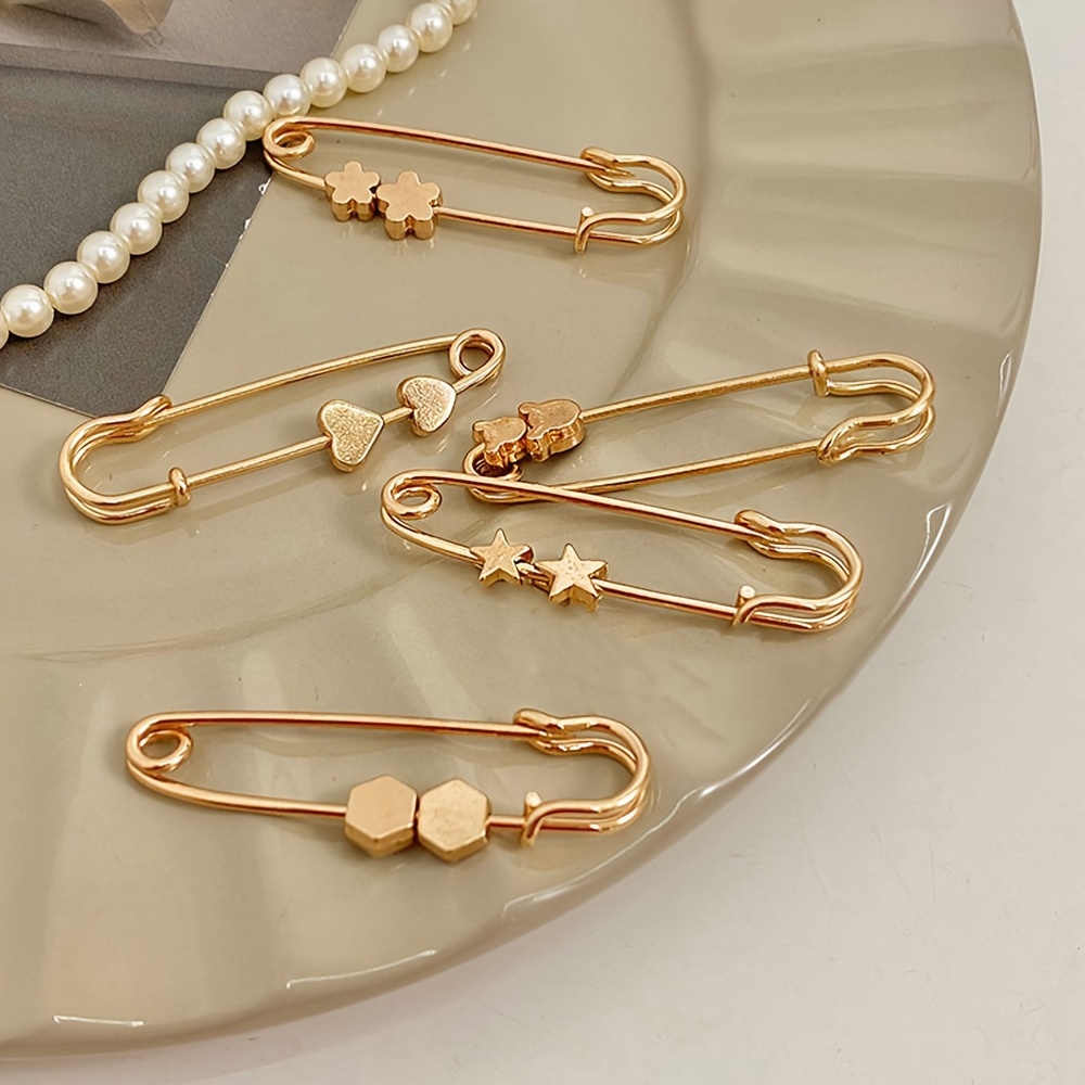 

Golden Quilting Pins, 5pcs Vintage Style Brooch Pin Set, Adjustable Waist Safety Pins For Dresses And Jeans Clothing Decoration
