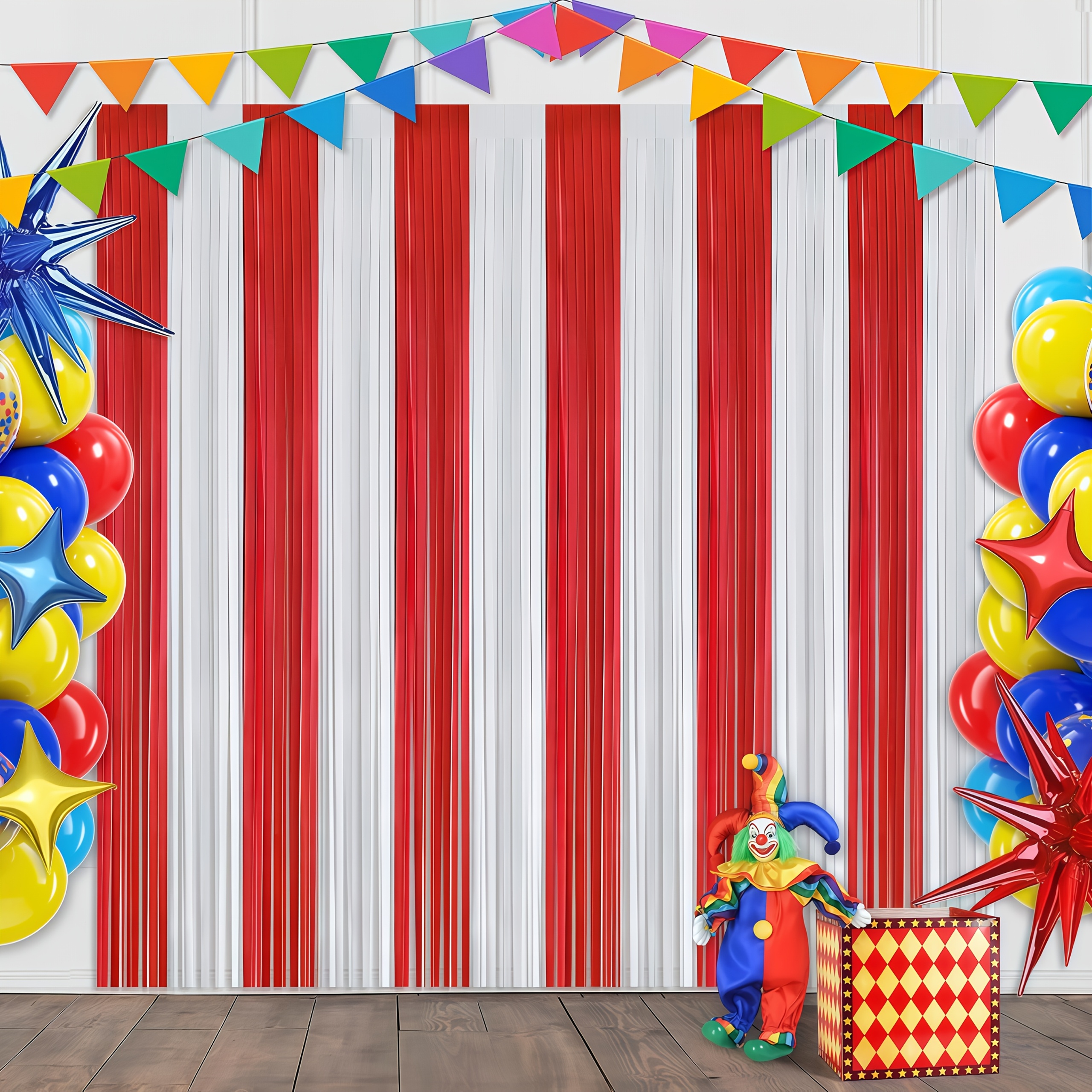 TEMU 2pcs Carnival Style Tassel Ribbon Backdrop With Metal Tassels, Photo Booth Props, Red And , For Birthday Graduation 80s 90s Family Gatherings
