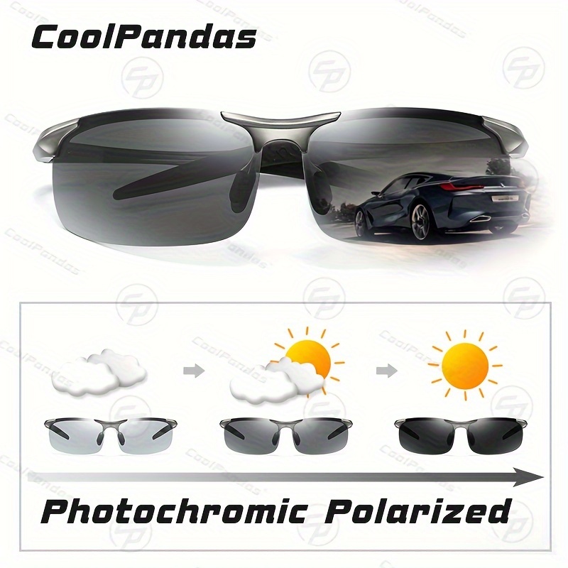 Coolpandas Aluminum Rimless Photochromic Sunglasses Men Polarized