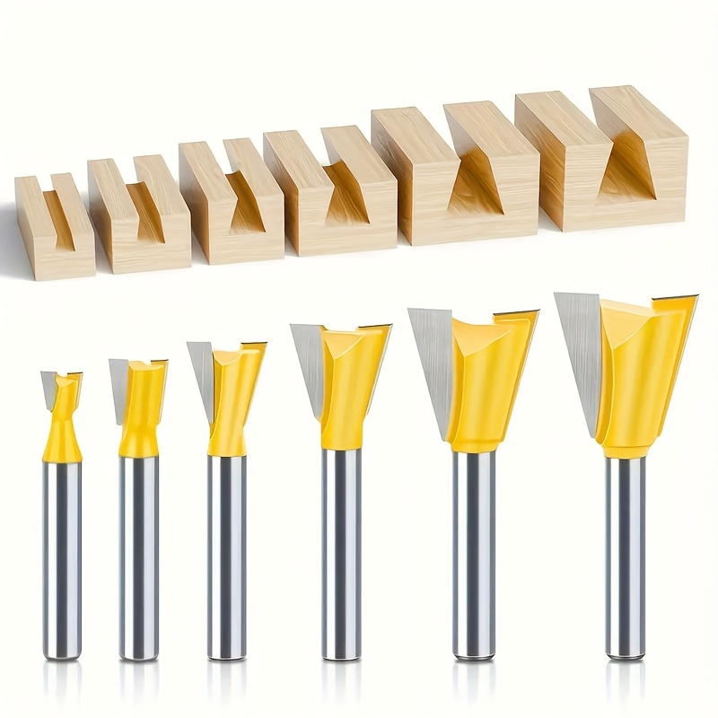 6-piece 1/4 Shank Woodworking Dovetail Joint Router Bit Set, Steel Alloy Blade Head For And With Seamless Welding Technology To Stable Operation. Multiple Sizes