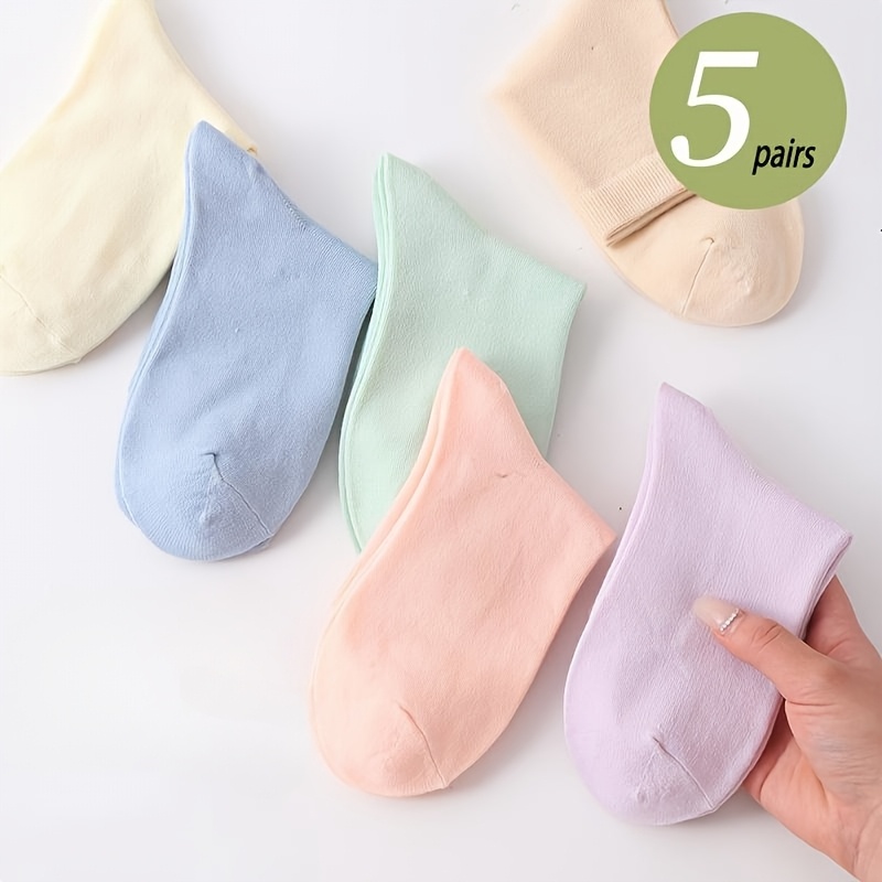 

5 Pairs Women's Fabric Socks, Breathable, Lightweight, Mid-calf Height, Athletic Socks For Spring And Fall