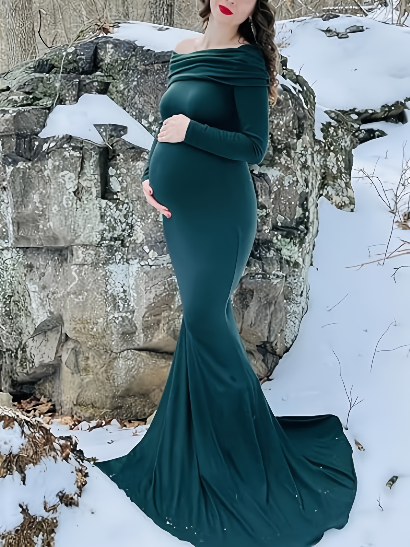 slim fit dress slacks Isabella Long Sleeve Maternity Gown
