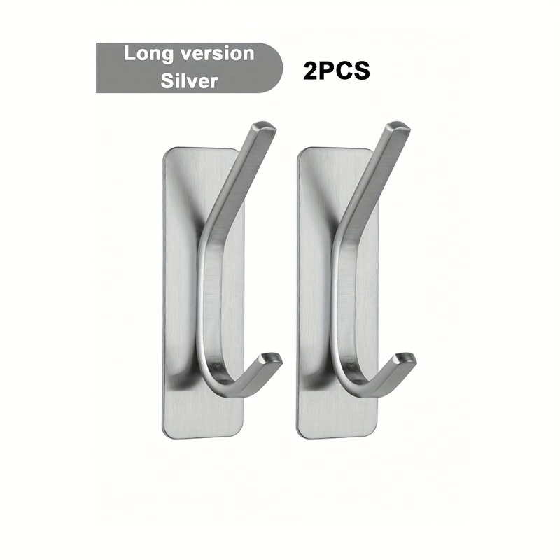 2/4pcs, No Drilling Required, Adhesive Hook, Clothes, Towels, Bath Towels, Bathrobes, Hats, Keys, Hooks, Bathroom, Toilet, Bedroom, Dormitory, Kitchen, Garage Storage Hooks, High Quality Stainless