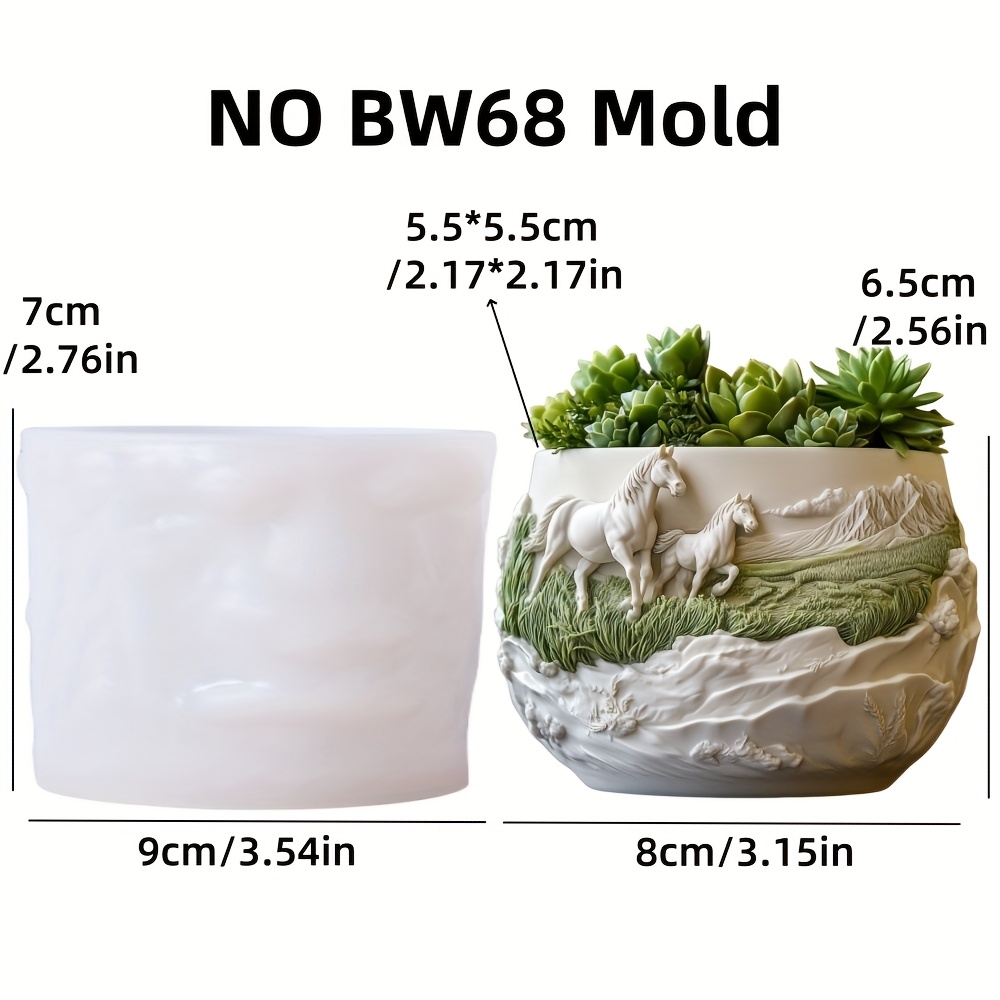 E-shop Silikonform für Zwei Galoppierende Pferde im Talwiesen - Relief-Design Blumentopfform, Unregelmäßige Form Pflanzentopf für Sukkulenten, Harz &