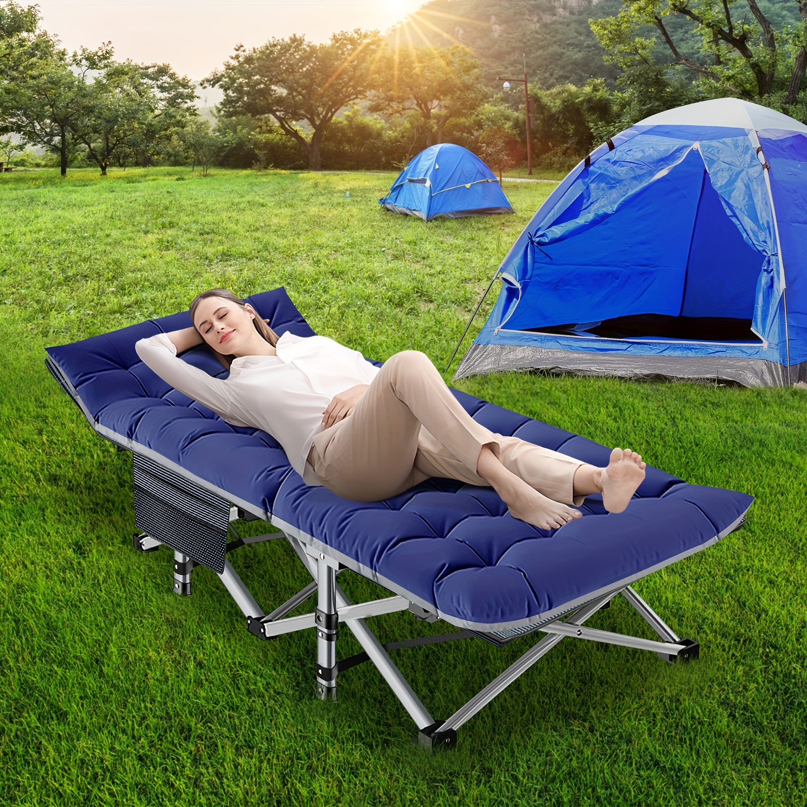 

Lilypelle Portable Folding Camping Cot Bed, Heavy Duty Sleeping Bed, Travel Camp Cots With Carry Bag, For Outdoor Beach