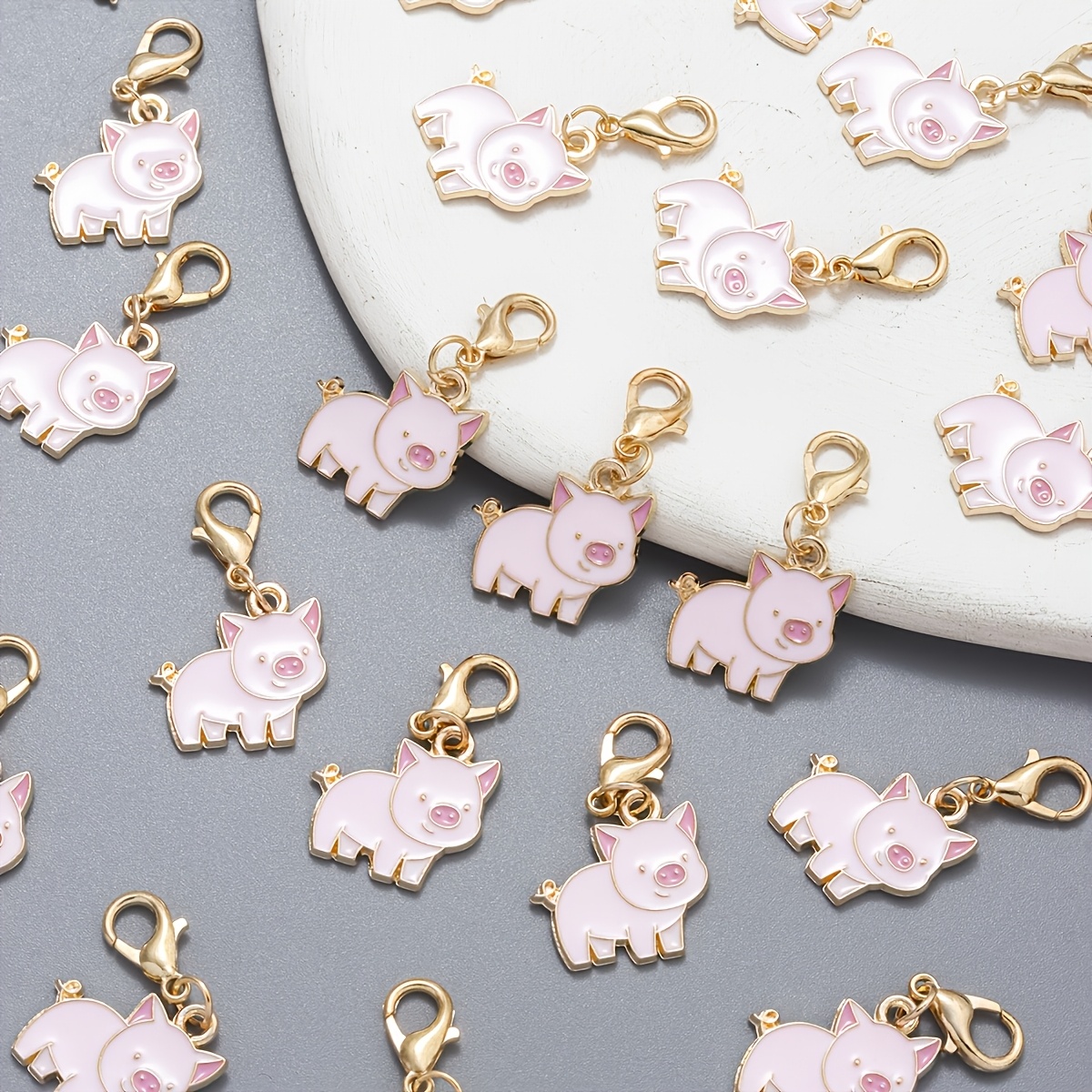 Image of 10pcs Cute Pink Pig Pendants With Lobster Clasps, Suitable For Craft Making, Diy Key Rings, And Keychain Accessories