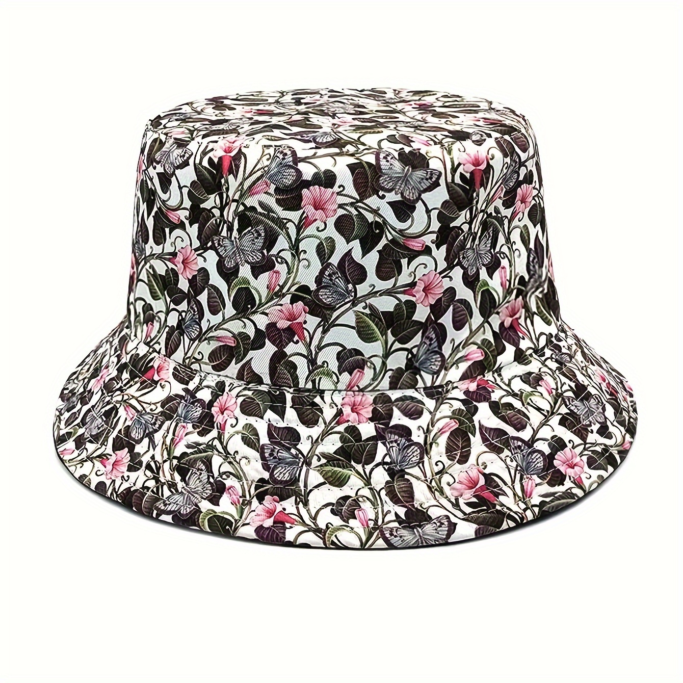 TEMU Polyester Bucket Hat For Men And Women - Flexible Fitting With Sun Protection, Printed Outdoor Fisherman   With Woven Craftsmanship - Random Floral Pattern