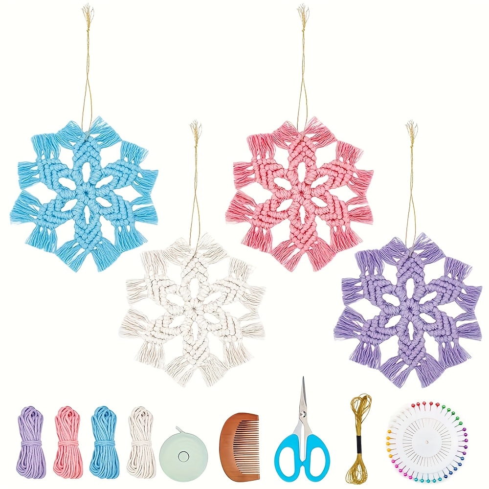 4 Sets Diy Macrame Snowflake Kit Boho Christmas Flower Macrame Ornaments Macrame Wall Hanging Winter Macrame Snowflake Hanging For Christmas Home Birthday Wedding Party Decor
