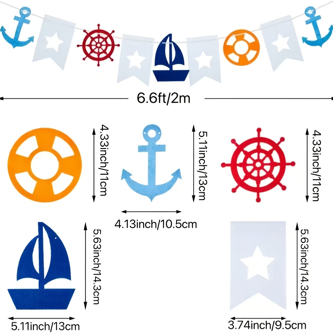 E-shop 1 Stück Nautische Filzgirlande mit Segelboot, Yacht & -Dekoration – Maritimes Wimpelband geeignet für Duschen, Geburtstagsfeiern,