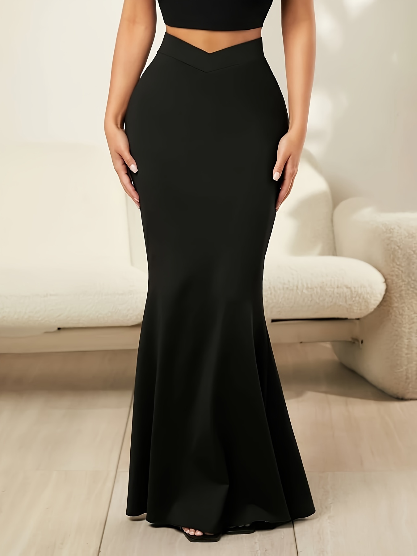 Solid Bodycon Mermaid Skirt Elegant High Waist Maxi Skirt - Temu