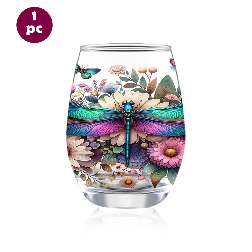 TEMU 1pc/12oz/350ml/stemless Wine Glasses,champagne And Whisky Glass,party Cups For Indoor Outdoor Home Office Bar Weddings And Toasts,floral