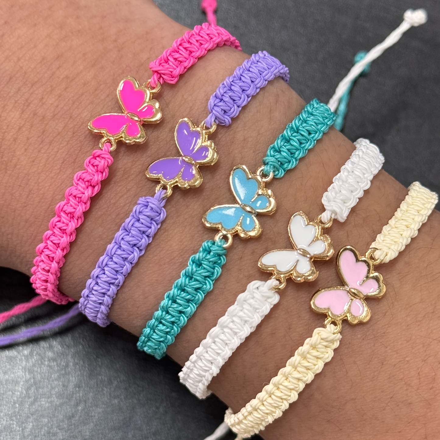 Butterfly Drip Pendant Braided Bracelet Set