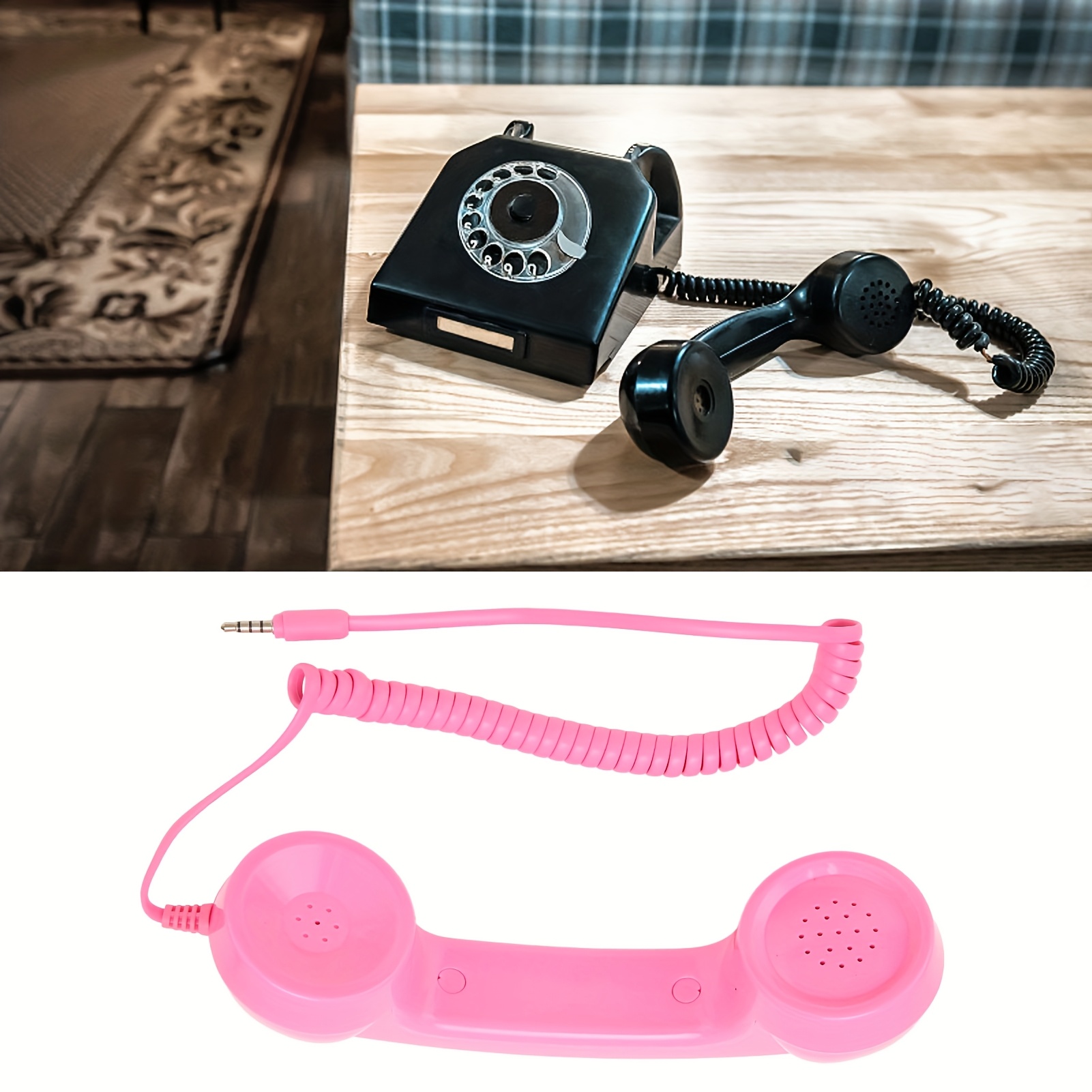 retro 3 5mm jack telephone handset pink plastic handheld receiver with microphone for smartphones tablets and notebooks vintage style coil cord design