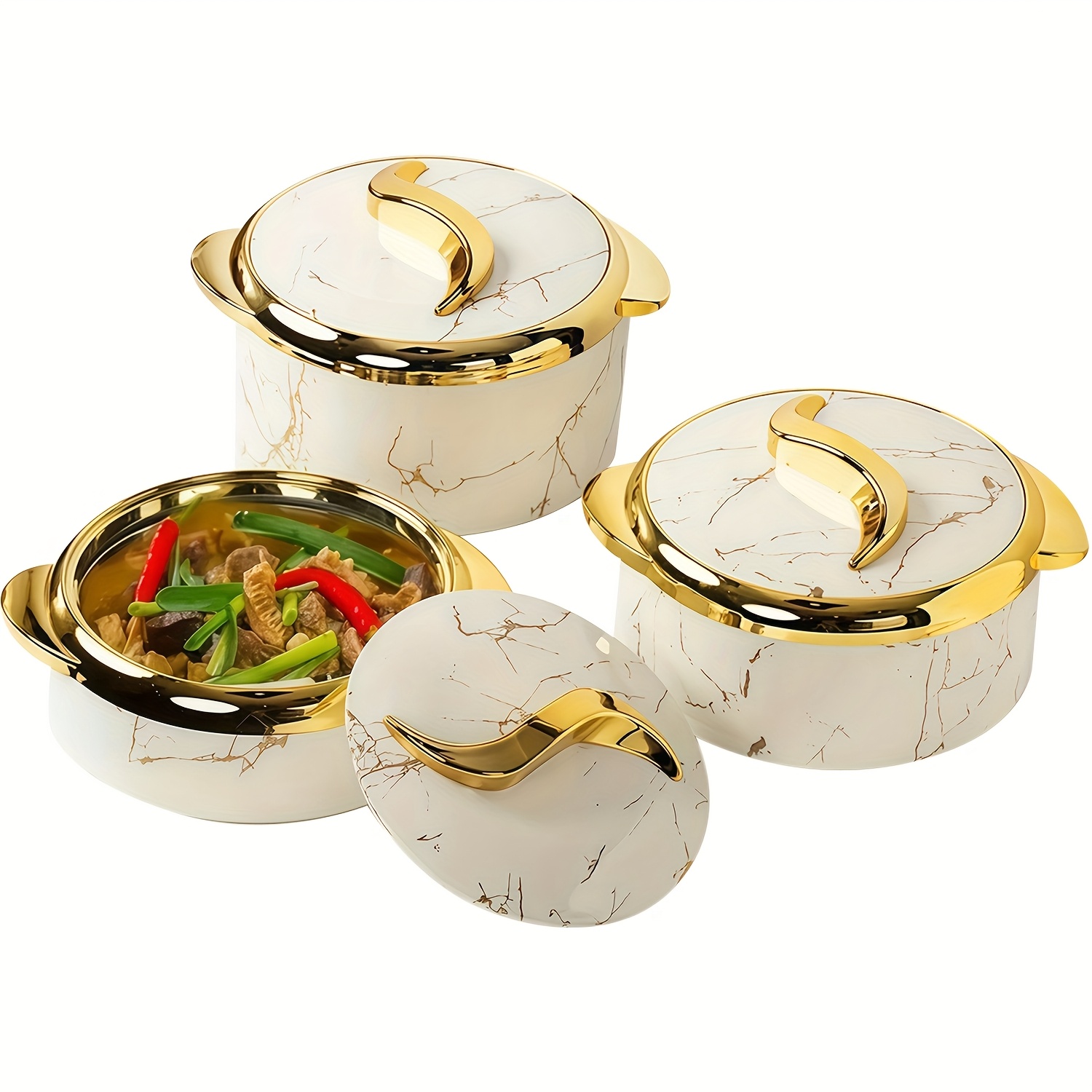 TEMU 3pcs, Touch Food Warmer, Thermal Casserole Dish Set With Lids, Insulated Stainlesssteel Container For Food, Serving Bowl For Buffets, Hot Pot