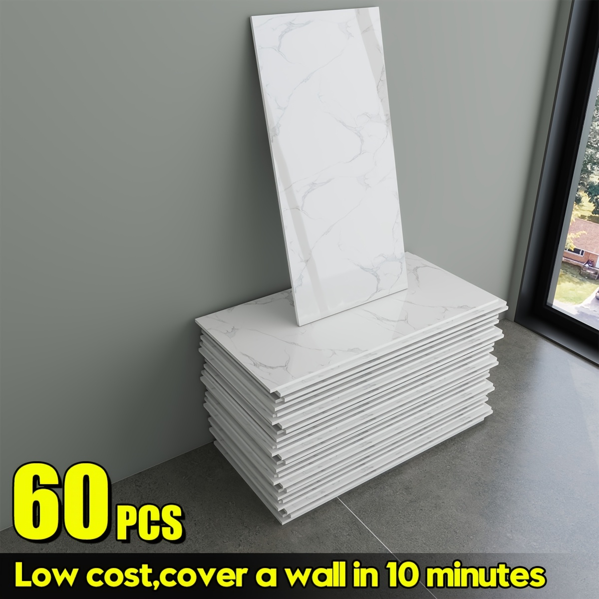 60 Pack Self-adhesive Marble Wall Panels Set - Oversized /black Marble Sheets, Removable Vinyl Planks, Bathroom, Kitchen, Living Room - Glossy End, /remove