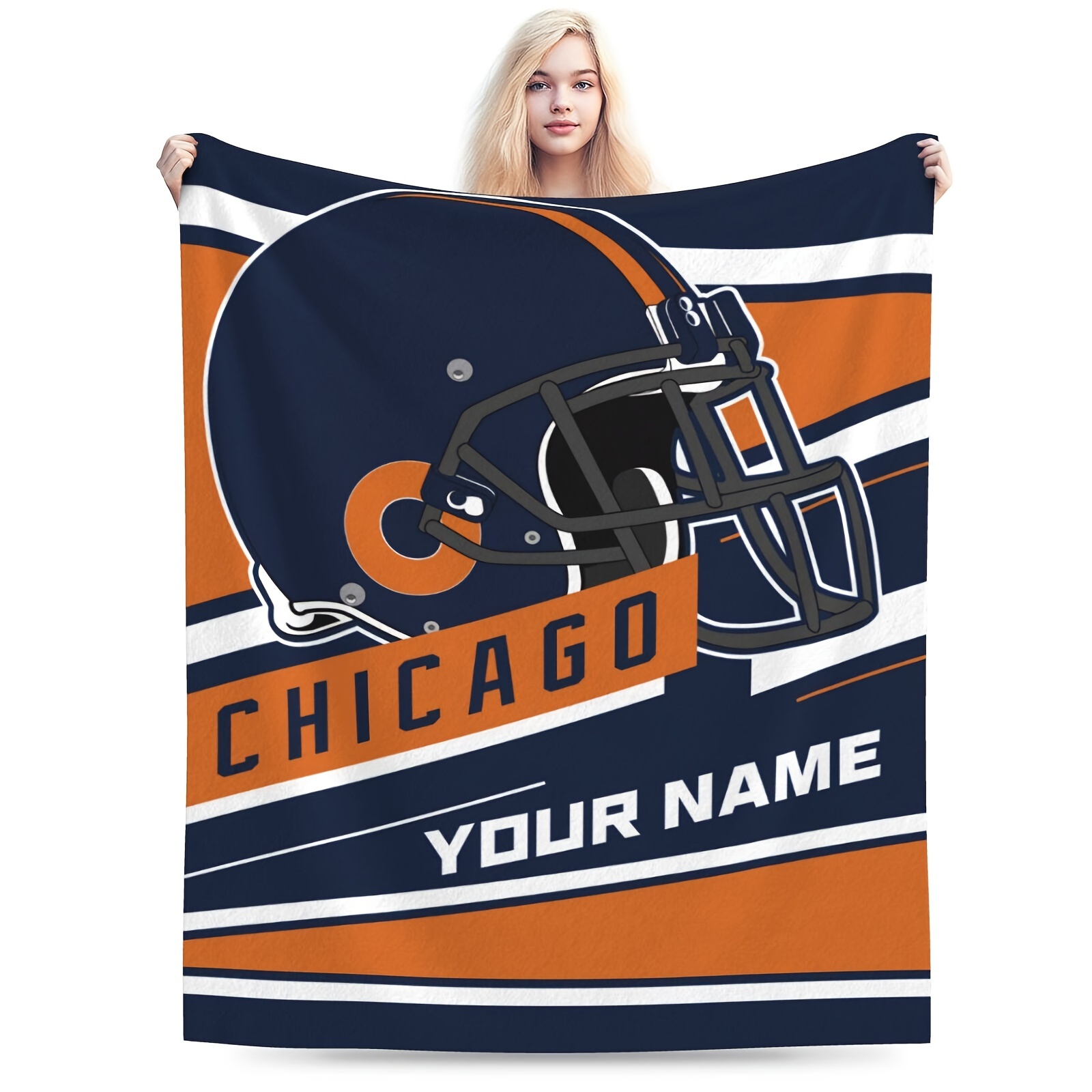 

Customizable Chicago Football Fleece Throw Blanket - Personalized Name Option, Perfect Gift For Men & Women, Ideal For Travel & Home Decor