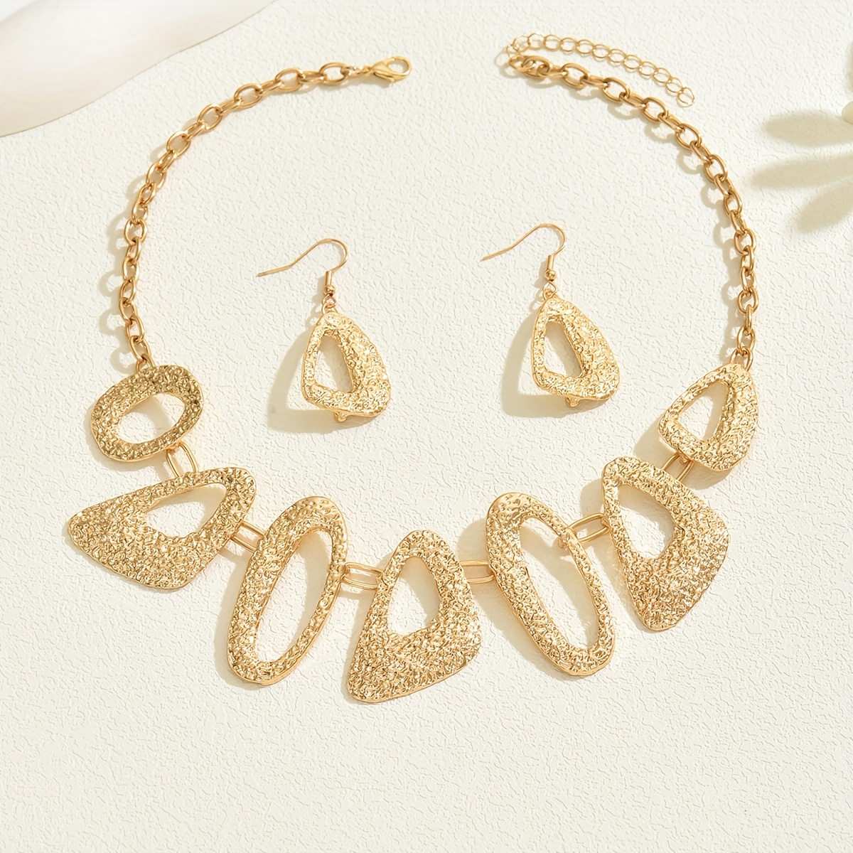 Geometric Hollow Pendant Necklace Earrings Set