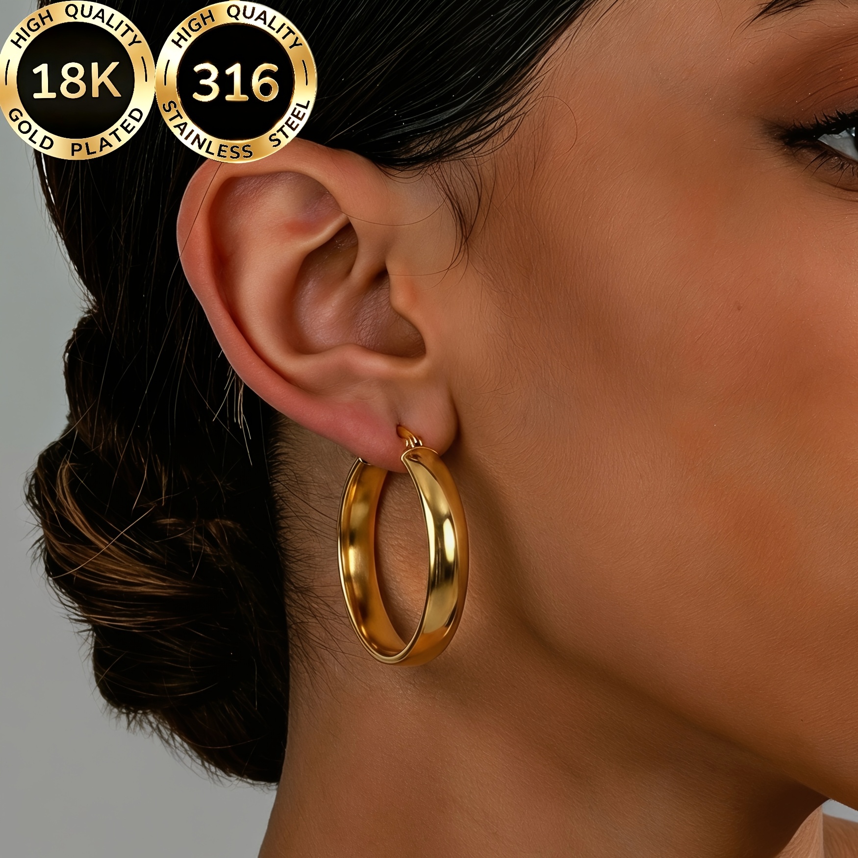 Women's 18K Gold-Plated Hypoallergenic Wide-Face Earrings