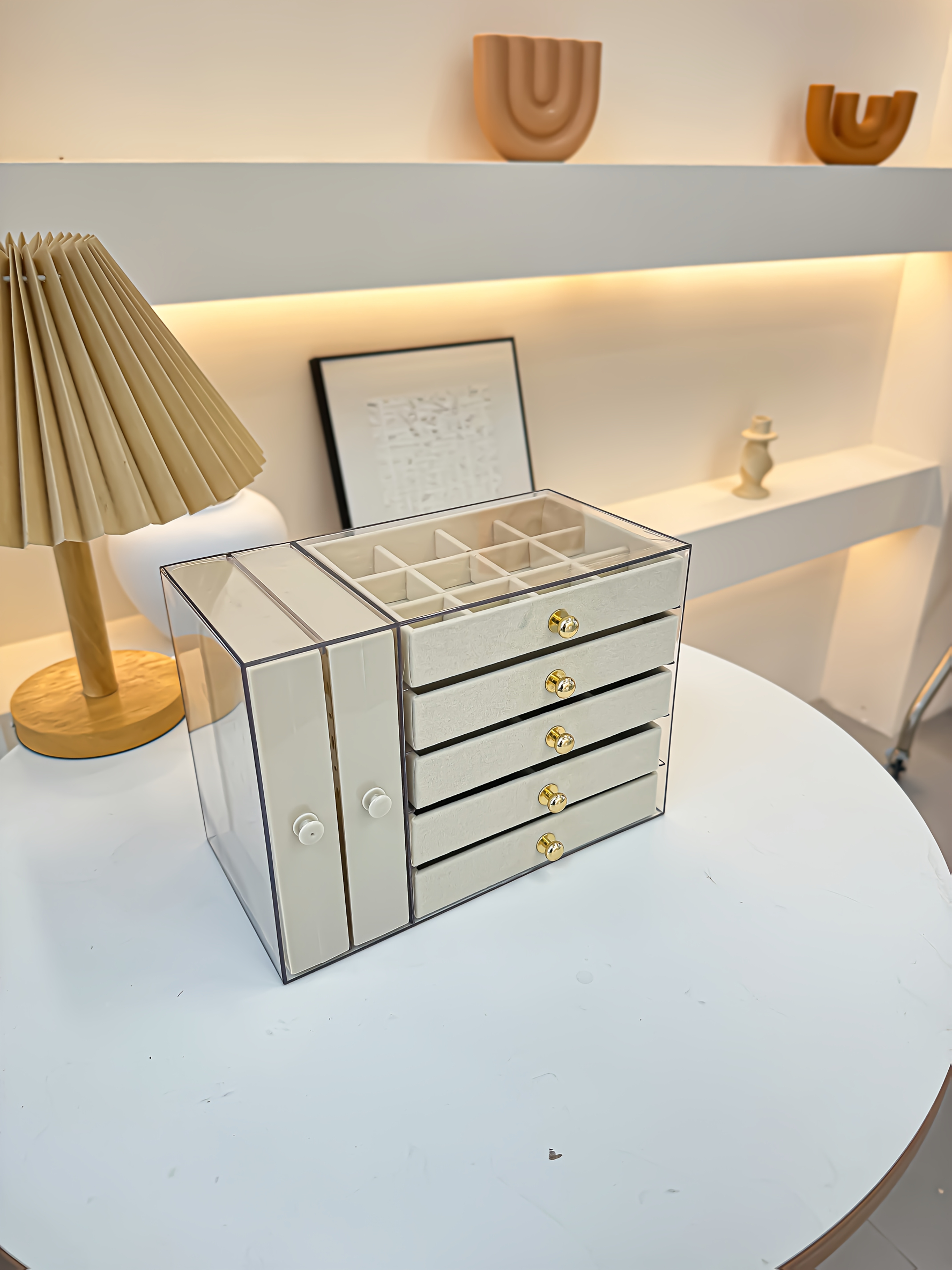 1pcjewelry boxes organizers high end jewelry box transparent large capacity jewelry storage box necklace display stand exquisite drawer style earring stud ring necklace and bracelet storage box multi functional jewelry box exquisite box Product details 11