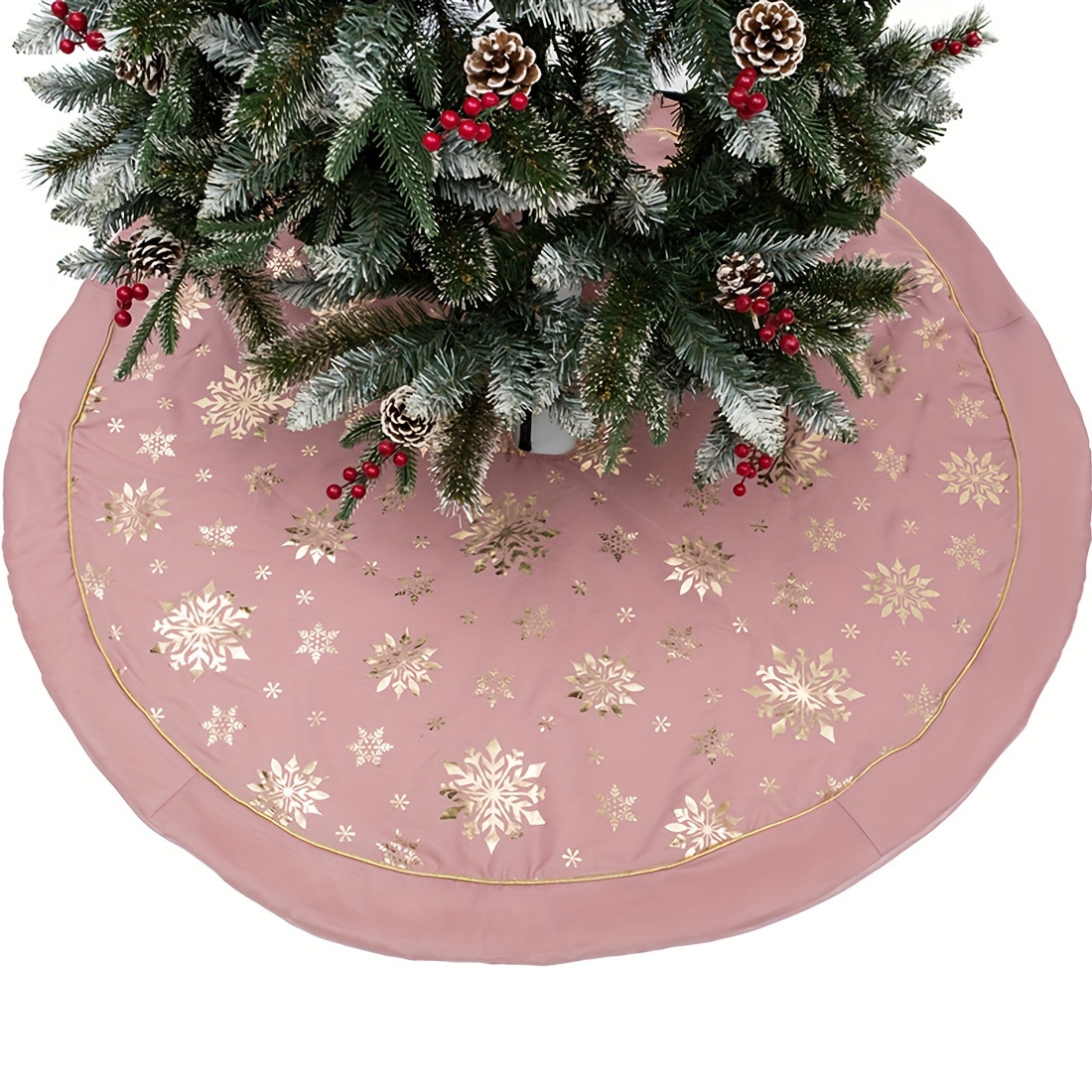 

Jaijy 47" Large Christmas Tree Skirt Snow Indoor Style Bright Colored Rustic Luxury Cushion Party Treatments, Pink Christmas Decor