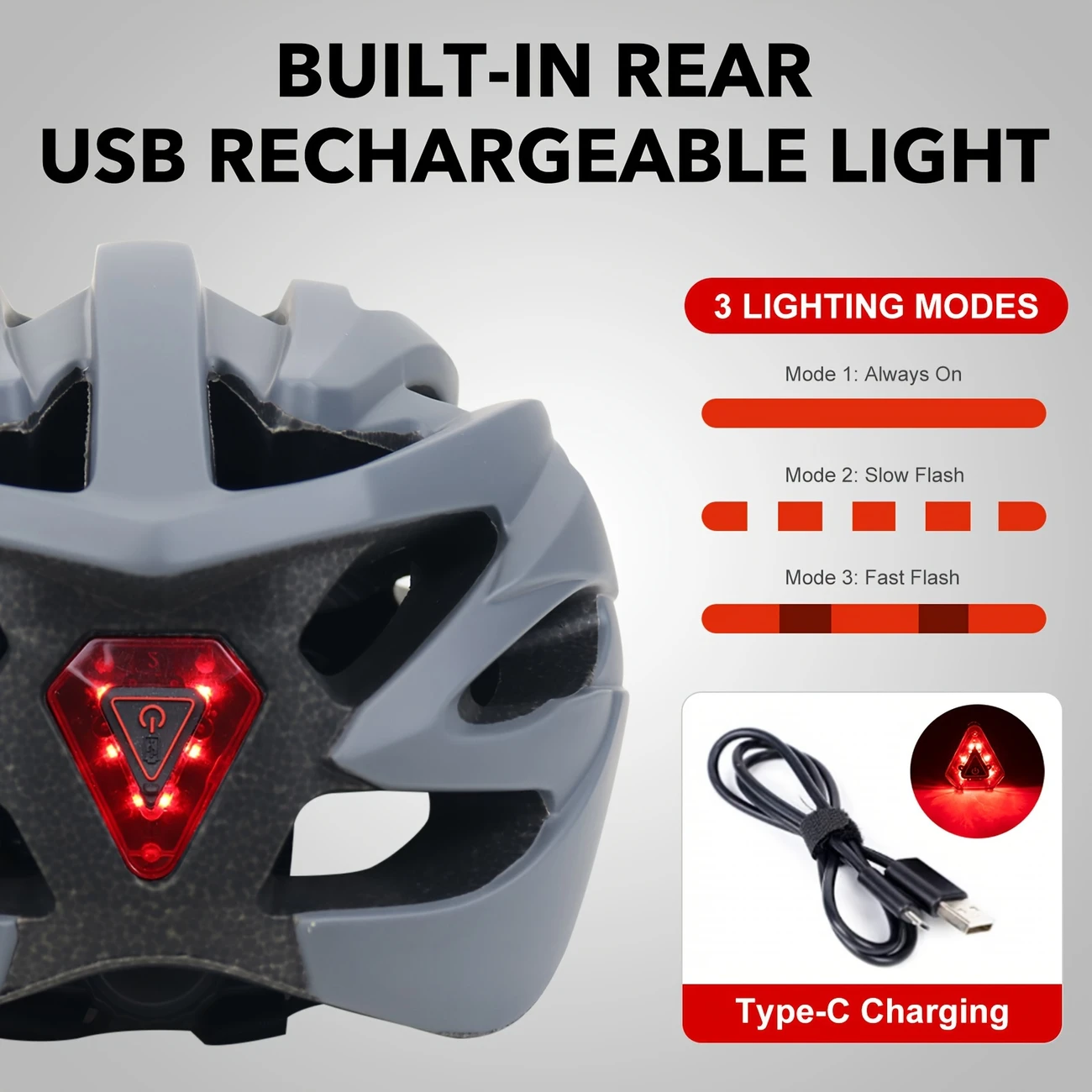 lightweight adult bike helmet with adjustable detachable visor usb rechargeable rear light and ventilation holes for men women material multi purpose cycling gear biker accessories details 3