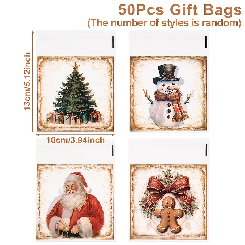 TEMU 50/100 pz, Sacchetti Regalo Natalizi Vintage (Stile Casuale), Sacchetti con Design Omino di Pan di Zenzero , Decorazione per Feste di , Natal