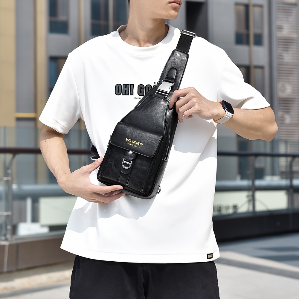 vintage pu leather crossbody bag for men retro style large capacity multiple compartments waterproof details 3