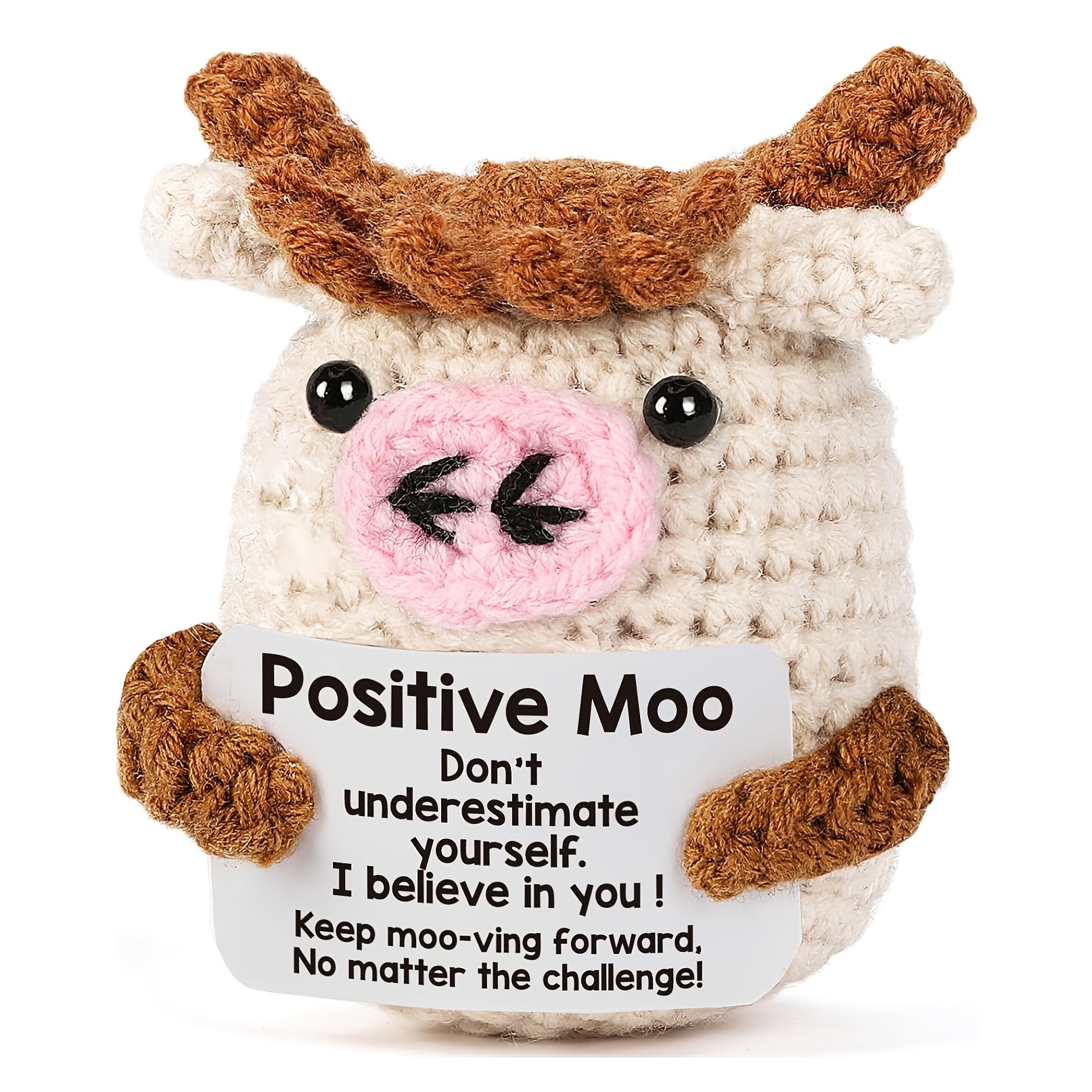 

Mini Fun Positive Crochet Cow Gift - Emotional Inspiration And Support Gift For Christmas Socks For Male And Female Colleagues - Handmade Woven Positive Cow Animal Gift