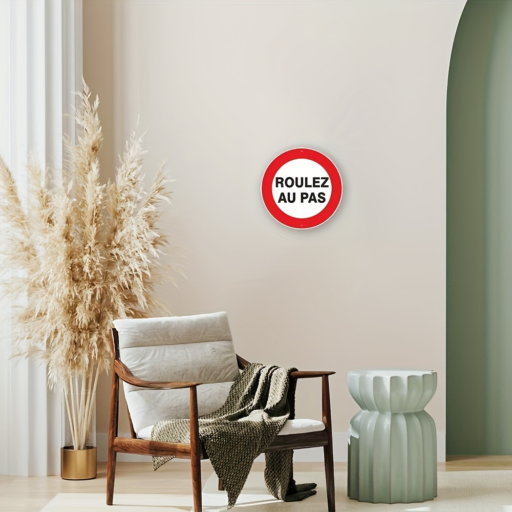 TEMU 1 Panneau Rond en Aluminium "Roulez Au Pas" - 20,32x20,32cm Art Mural Décoratif Français, Convient pour Maison, Bureau, Restaurant, Cour -