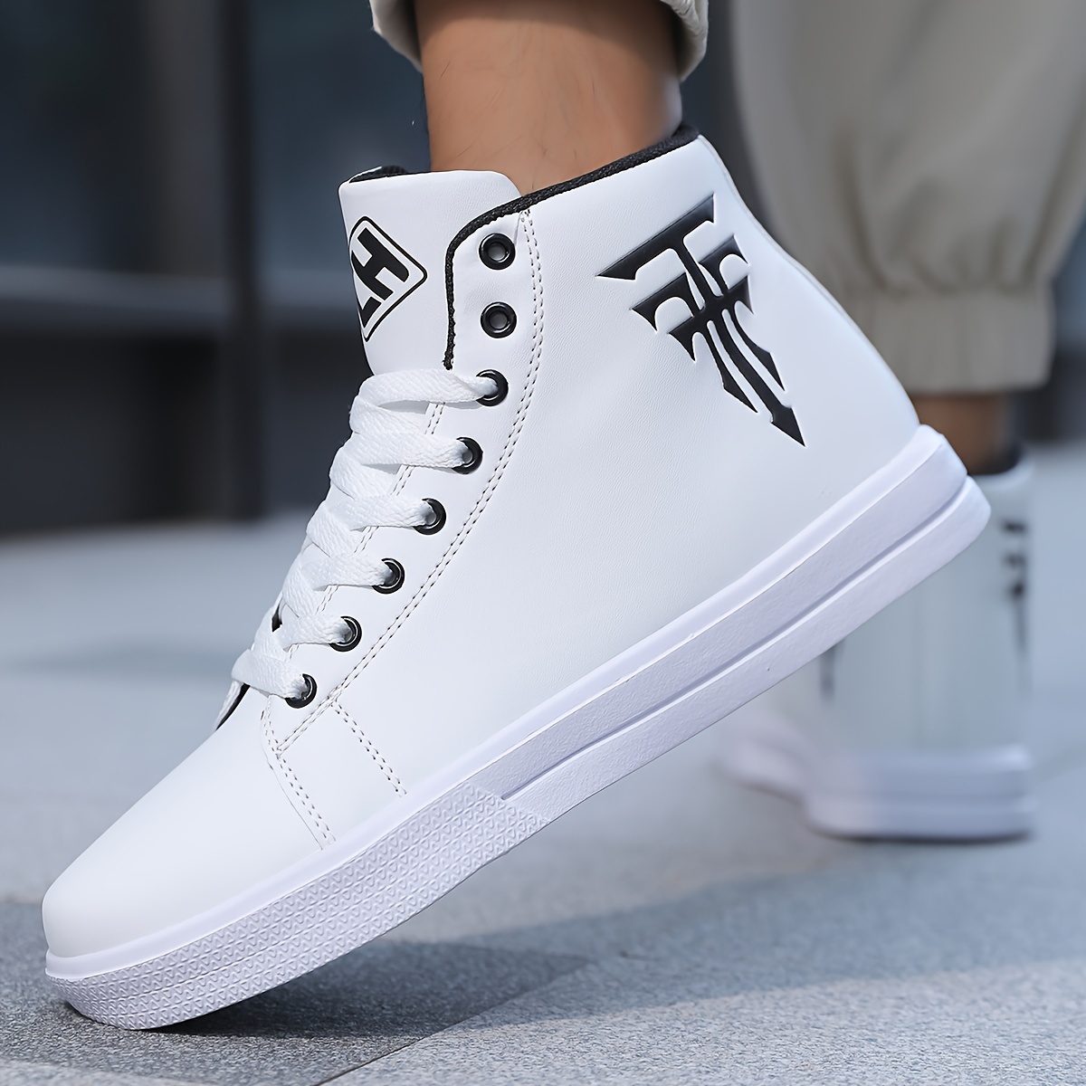 2024 Trendy *'s High-Top Sneakers Casual Sporty Lace-Up Shoes with  Comfortable Fabric Lining and Durable PU Upper