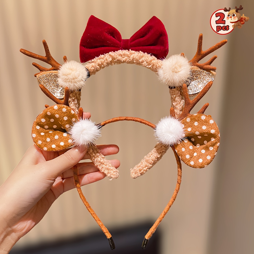 Image of 1/2pcs Of Christmas Element Deer Antler Accessory Headband, The Best Christmas Gift For And , Suitable For Christmas Travel